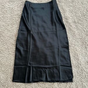Black satin midi slit skirt size small new